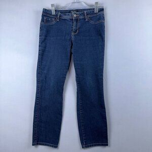 Roz & Ali Skinny Jeans Womens SZ 8 Mid Rise Medium Wash Embroidered Pockets Blue